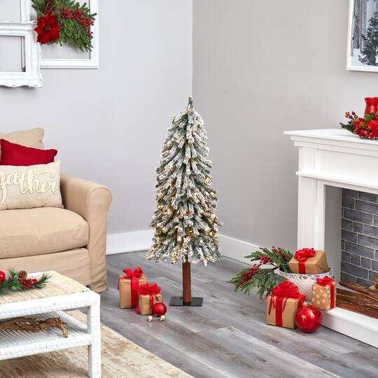 4ft. Pre-Lit Flocked Grand Alpine Artificial Christmas Tree, Clear LED Lights